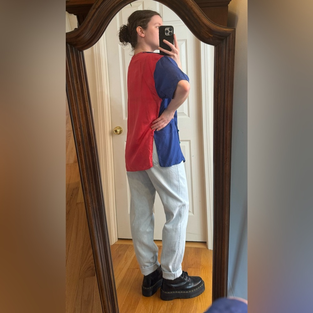 *3 for $9* Vintage Silk Colorblock Blouse - Picture 5 of 14